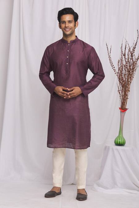 Buy_Ekam By Manish_Purple Cotton, Semi Silk Moonga Geometric Print Kurta Set_Online_at_Aza_Fashions