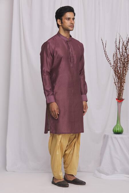 Ekam By Manish_Purple Cotton, Semi Silk Moonga Geometric Print Kurta Set_Online_at_Aza_Fashions