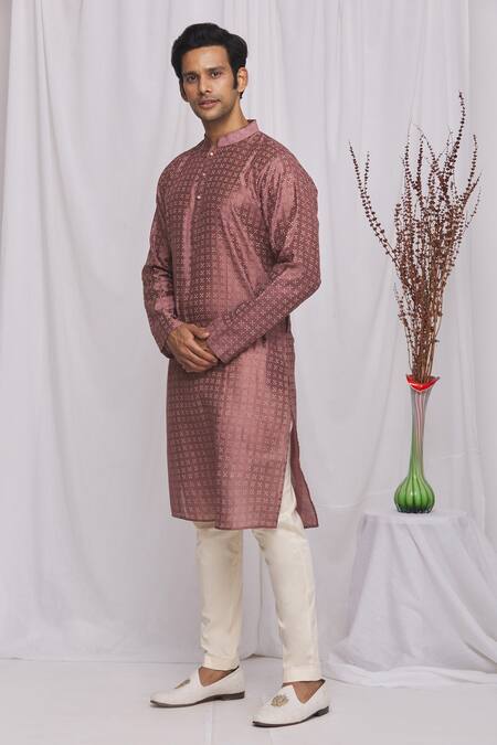 Buy_Ekam By Manish_Purple Cotton, Semi Silk Moonga Geometric Print Kurta Set_Online_at_Aza_Fashions