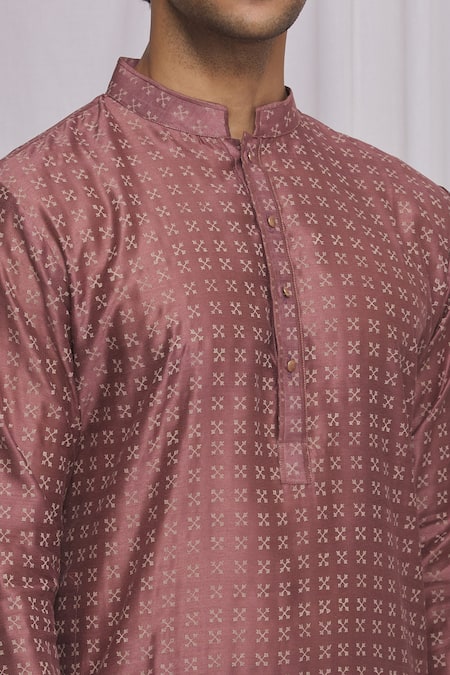 Ekam By Manish_Purple Cotton, Semi Silk Moonga Geometric Print Kurta Set_at_Aza_Fashions