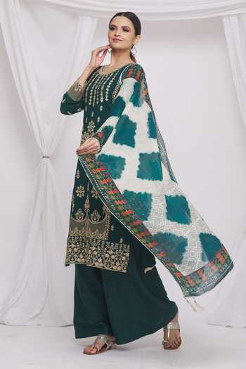 Aryavir Malhotra_Green Georgette Floral Embroidered Kurta Set_Online_at_Aza_Fashions