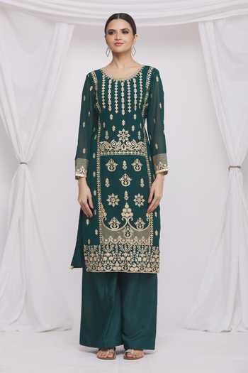 Buy_Aryavir Malhotra_Green Georgette Floral Embroidered Kurta Set_Online_at_Aza_Fashions