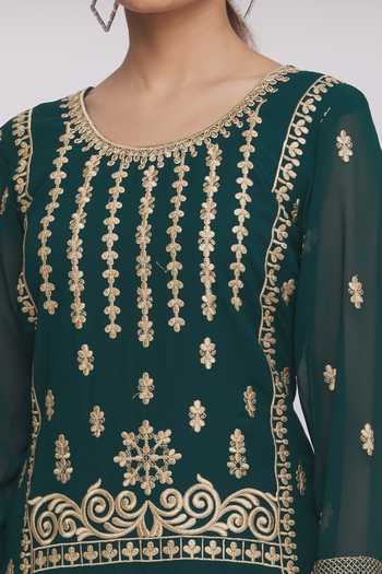 Aryavir Malhotra_Green Georgette Floral Embroidered Kurta Set_at_Aza_Fashions