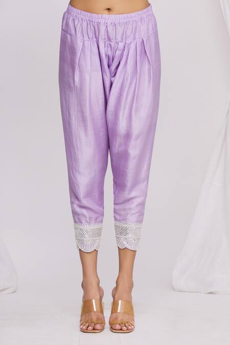 Shop_Ekta Singh_Purple Silk, Organza Floral, Gota Work Keyhole Embroidered Kurta Set _Online_at_Aza_Fashions