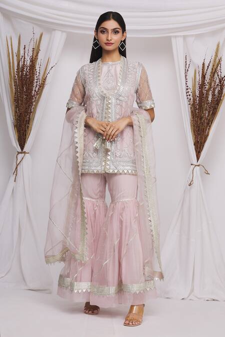 Ekta Singh_Purple Organza Floral Motifs Round Embroidered Gharara Set With Jacket _Online_at_Aza_Fashions