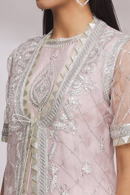 Ekta Singh_Purple Organza Floral Motifs Round Embroidered Gharara Set With Jacket _at_Aza_Fashions