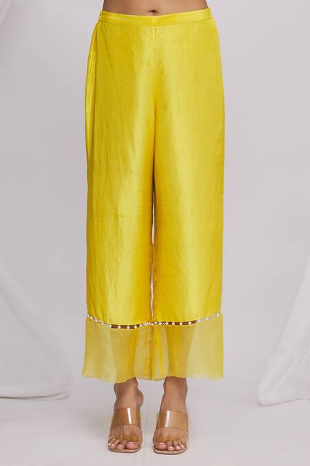 Shop_Ekta Singh_Yellow Organza Floral Motifs Jacket Open, Kurta V Neck Set With Embroidered _Online_at_Aza_Fashions