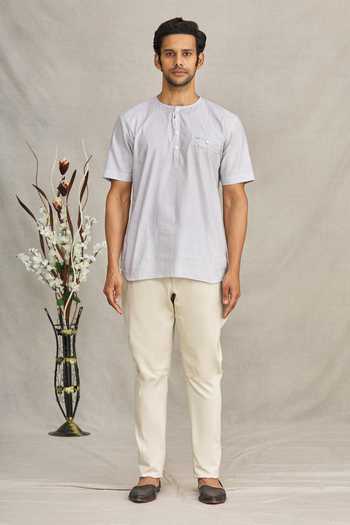 Buy_Ekam By Manish_Grey Cotton Striped Shirt_Online_at_Aza_Fashions
