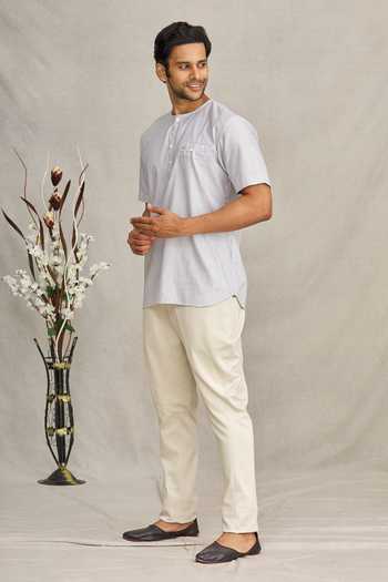Shop_Ekam By Manish_Grey Cotton Striped Shirt_Online_at_Aza_Fashions