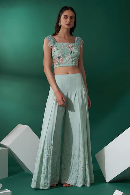 Suruchi Parakh Embroidered Crop Top &  Pant Set 