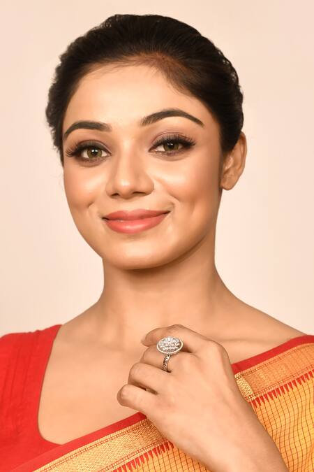 Buy_Chaotiq By Arti_Silver Plated Diamonds Floral Studded Ring_Online_at_Aza_Fashions