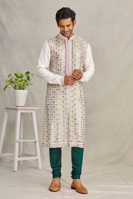 YAJY by Aditya Jain Silk Mirror Embroidered Kurta 