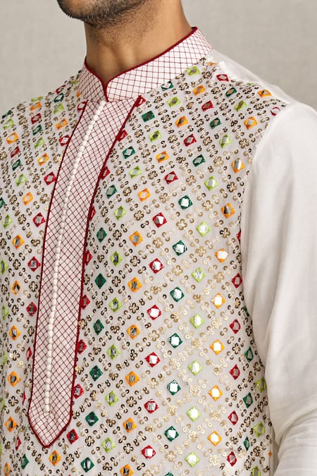 Yajy By Aditya Jain_White Silk Mirror And Sequin, Thread Embroidered Kurta_at_Aza_Fashions
