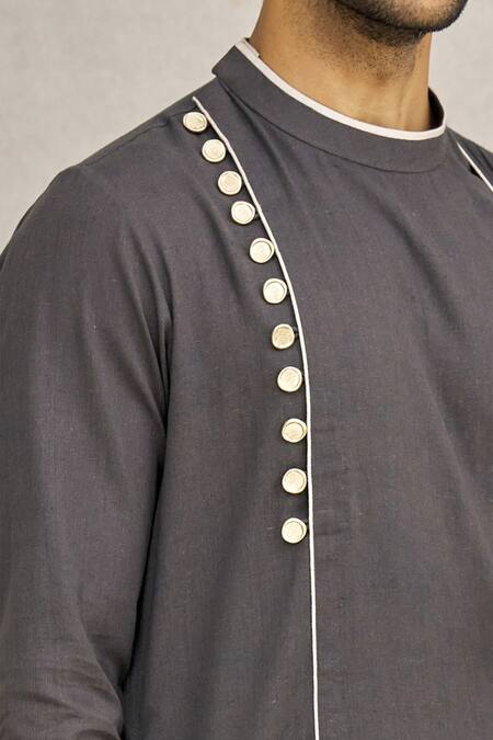 Yajy By Aditya Jain_Grey Silk Cowl Style Kurta_at_Aza_Fashions