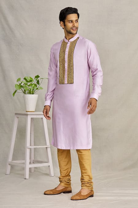 YAJY by Aditya Jain Silk Band Collar Kurta 