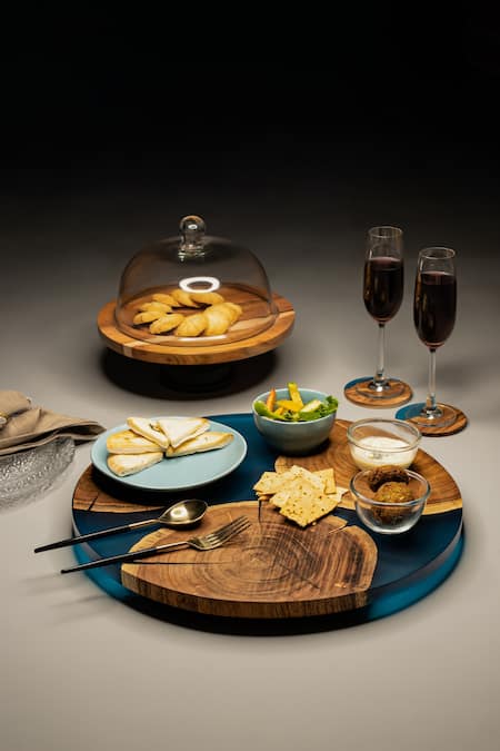 Silken Blue Wood, Epoxy Island Paradise Wood-epoxy Lazy Susane Turn Table