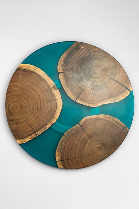 Buy_Silken_Blue Wood, Epoxy Island Paradise Wood-epoxy Lazy Susane Turn Table_Online_at_Aza_Fashions