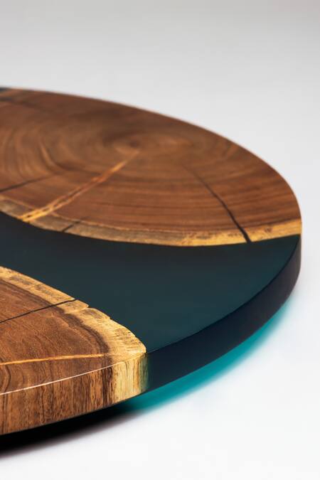 Shop_Silken_Blue Wood, Epoxy Island Paradise Wood-epoxy Lazy Susane Turn Table_Online_at_Aza_Fashions