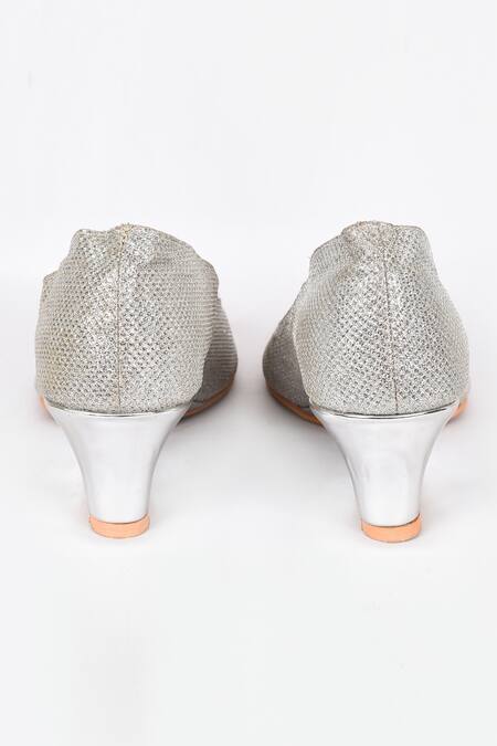 Buy_Samyukta Singhania_Silver Glitter Peep Toe Wedges_Online_at_Aza_Fashions