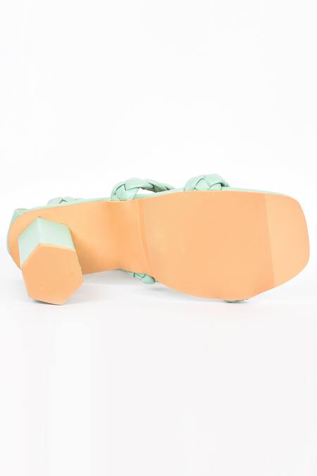 Shop Samyukta Singhania Green Braided Strap Block Heels Online at Aza Fashions Shop_Samyukta Singhania_Green Braided Strap Block Heels_Online_at_Aza_Fashions