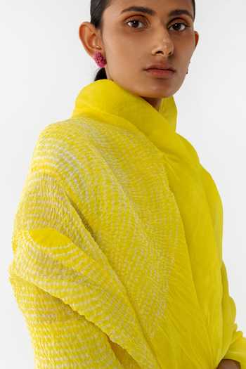 Buy_Studio Medium_Yellow Handwoven Organza Shibori Saree_Online_at_Aza_Fashions