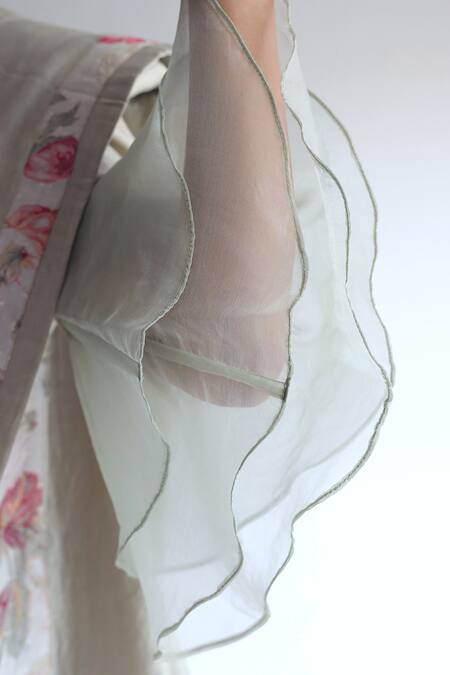 Shorshe Clothing_Green Chanderi Ruffle Sleeve Blouse_at_Aza_Fashions