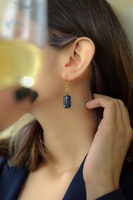 Sapphire Blue Gold Polish Stud Earrings By Much More