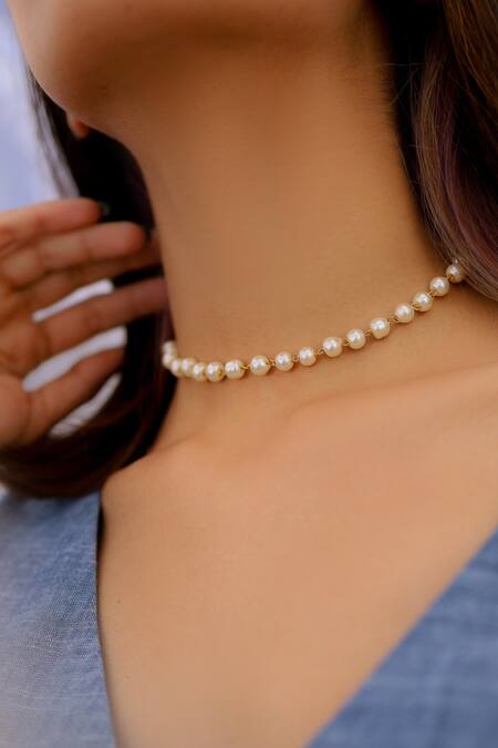 Do Taara_Gold Plated Pearl Choker Necklace _Online_at_Aza_Fashions