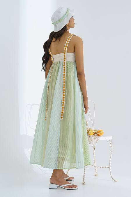 Buy_The Right Cut_Blue Handloom Cotton Daisies Square Neck Lazy Daisy Dress _Online_at_Aza_Fashions