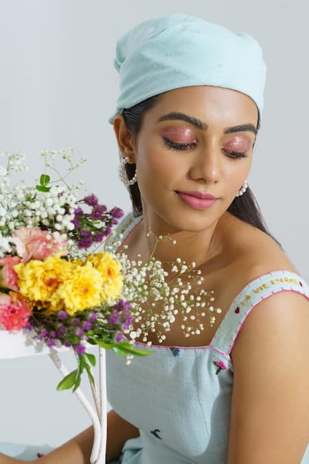 Buy The Right Cut Blue Handloom Cotton Floral Motifs Square Neck Lilycove Dress Online at Aza Fashions Buy_The Right Cut_Blue Handloom Cotton Floral Motifs Square Neck Lilycove Dress _Online_at_Aza_Fashions