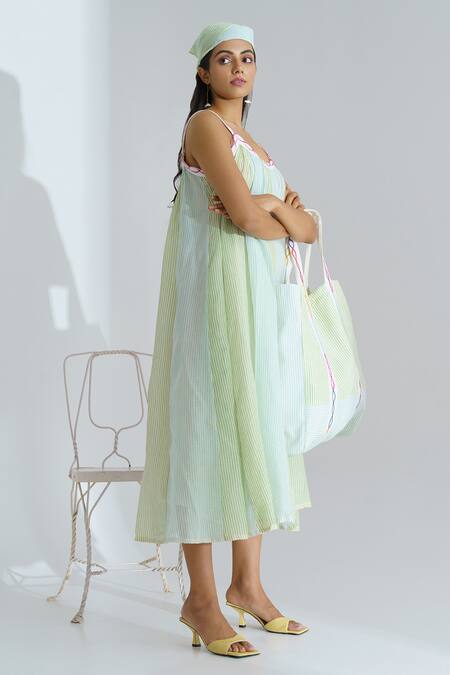 Buy_The Right Cut_Blue Handloom Cotton Striped Scoop Neck Sea Coast Dress _Online_at_Aza_Fashions