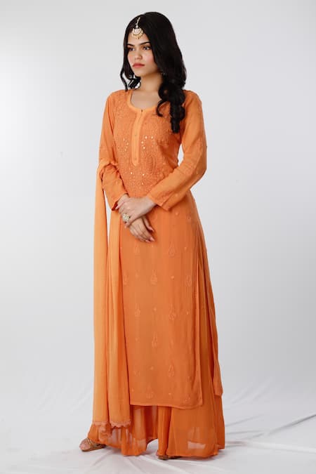 LABEL AISHWARYRIKA Chikankari Kurta Palazzo Set 