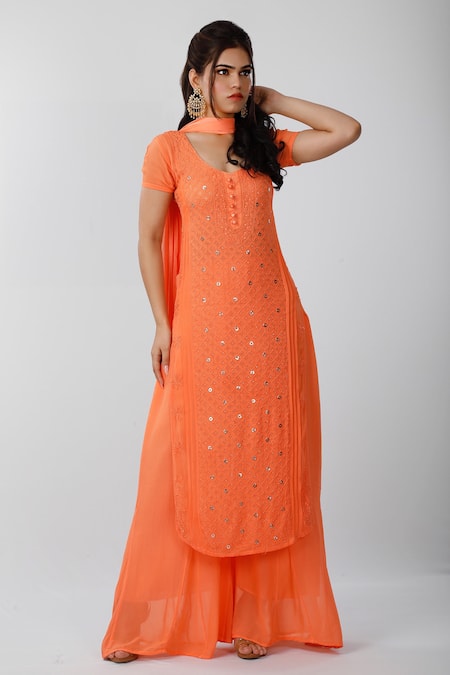 LABEL AISHWARYRIKA Chikankari Kurta Palazzo Set 