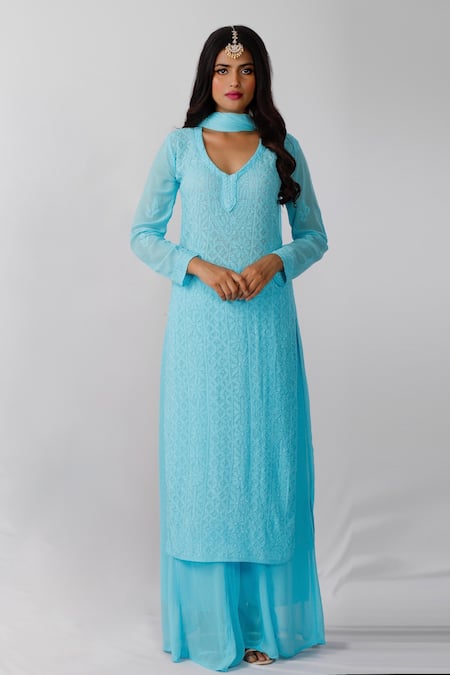 LABEL AISHWARYRIKA Chikankari V Neck Kurta 