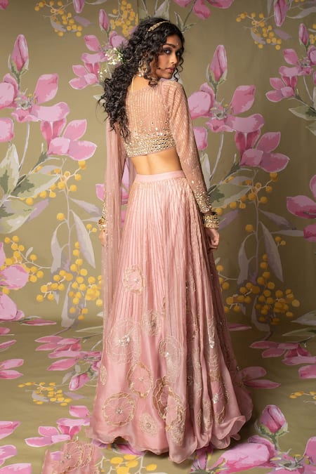 Order New Embroidered Blush Pink Lehenga | Redpine Designs