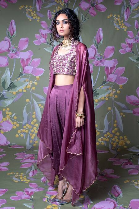 Show Shaa Purple Organza, Hammered Satin, Sitara Dhoti Pant Set With Blouse Online at Aza Fashions Show Shaa_Purple Organza, Hammered Satin, Sitara Dhoti Pant Set With Blouse _Online_at_Aza_Fashions