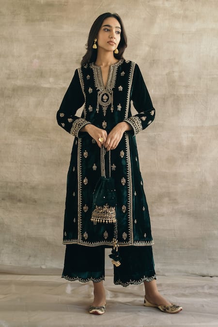 Sureena Chowdhri Silk Velvet Kurta Palazzo Set 