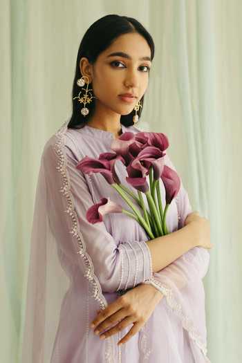 Buy Sureena Chowdhri Purple Silk Chanderi Embroidered Pintucks V Neck Bead Work Kurta Set Online at Aza Fashions Buy_Sureena Chowdhri_Purple Silk Chanderi Embroidered Pintucks V Neck Bead Work Kurta Set_Online_at_Aza_Fashions