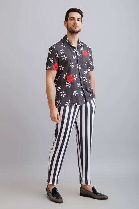 Buy_Nautanky_Grey Shirt-100% Fine Cotton, Shorts-neoprene Champa Print Shirt And Shorts Set _Online_at_Aza_Fashions