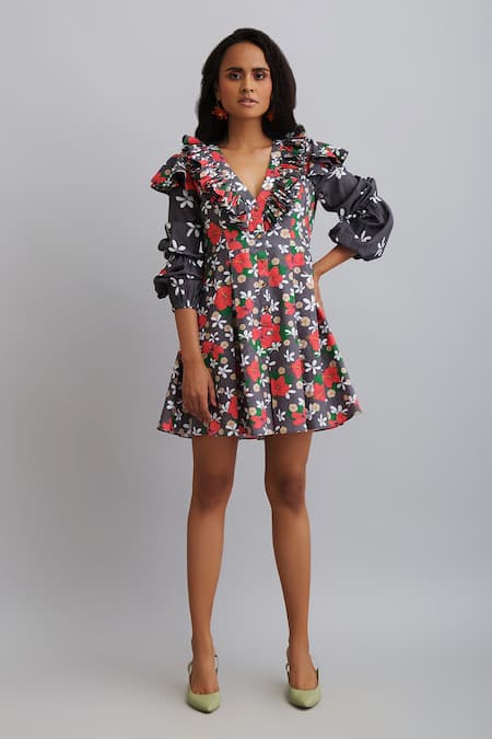 Nautanky Printed Puff Sleeve Dress 