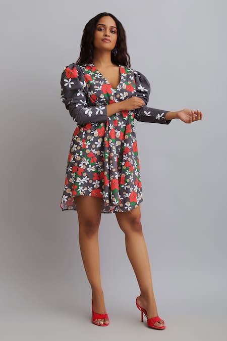 Nautanky Printed Puff Sleeve Dress 