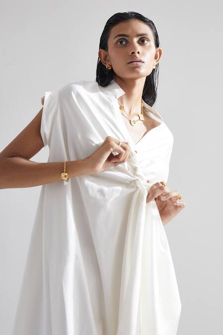 Echostudio White Cotton Solid V Neck Lily Jumpsuit Online at Aza Fashions Echostudio_White Cotton Solid V Neck Lily Jumpsuit _Online_at_Aza_Fashions