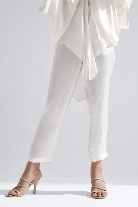 Buy_Echostudio_White Silk Plain Straight Fit Pant  _Online_at_Aza_Fashions