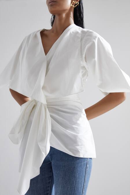 Buy Echostudio White Cotton Solid V Neck Gardenia Top Online at Aza Fashions Buy_Echostudio_White Cotton Solid V Neck Gardenia Top _Online_at_Aza_Fashions