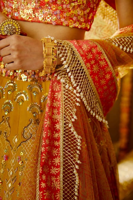 Red Green And Yellow Color Bridal Lehengha Choli (L0285) | Palkhi