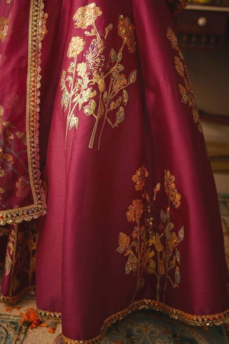 Shop_Moledro_Pink Organza, Silk Chanderi Floral Motifs Sweetheart Naira Anarkali And Dupatta_Online_at_Aza_Fashions