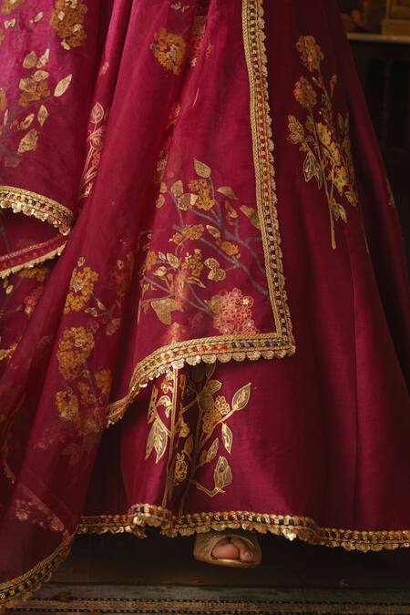 Moledro_Pink Organza, Silk Chanderi Floral Motifs Sweetheart Naira Anarkali And Dupatta_at_Aza_Fashions