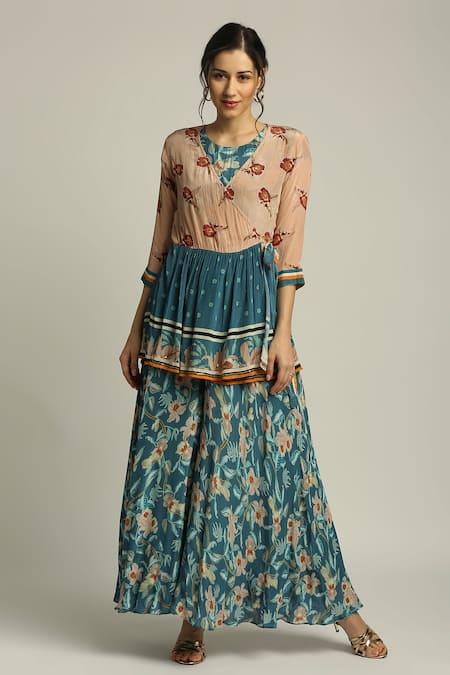 Soup By Sougat Paul Printed Angrakha Jacket & Jumpsuit Set 