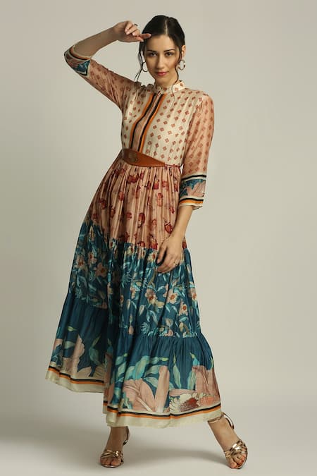 Soup by Sougat Paul Floral Print Dress With Belt 