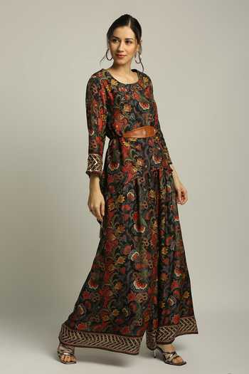 Soup By Sougat Paul Black Cotton Silk Sequins, Batik Print Round Top Palazzo Set Online at Aza Fashions Soup By Sougat Paul_Black Cotton Silk Sequins, Batik Print Round Top Palazzo Set _Online_at_Aza_Fashions